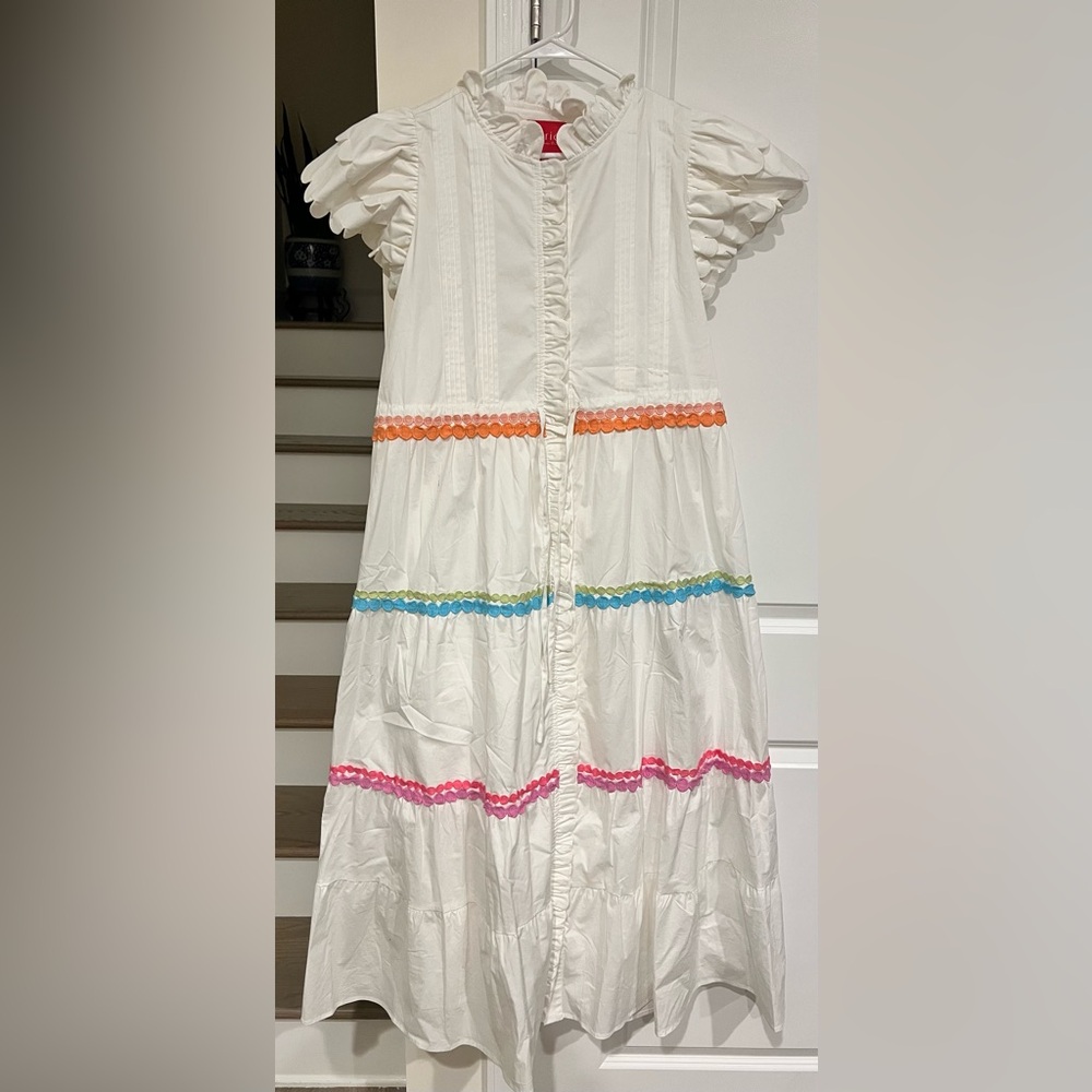 Victoria Dunn White Dress with Colorful Accents